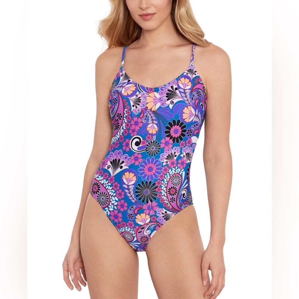 NWT Salt + Cove Juniors' Retro Print Scoop Neck One-Piece Swimsuit